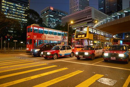 HONG KONG - CIRCA NOVEMBER, 2016: Hong Kong urban landscape at nighttime. Hong Kong  is an autonomous territory on the Pearl River Delta of East Asia.のeditorial素材