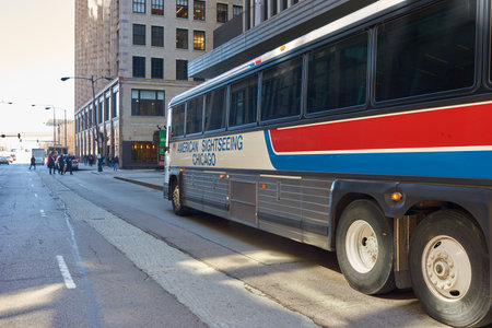 CHICAGO, IL - CIRCA MARCH, 2016: a bus in Chicago. Chicago is the third most populous city in the United States.のeditorial素材
