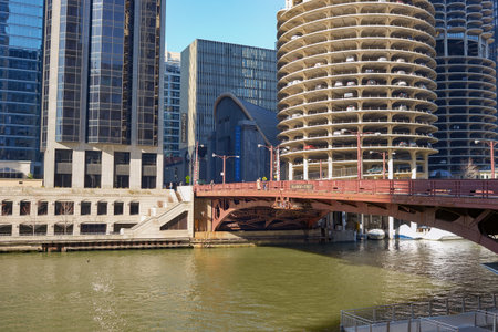 CHICAGO, USA - CIRCA APRIL, 2016: Chicago urban landscape at daytime. Chicago is the third-most populous city in the United Statesのeditorial素材