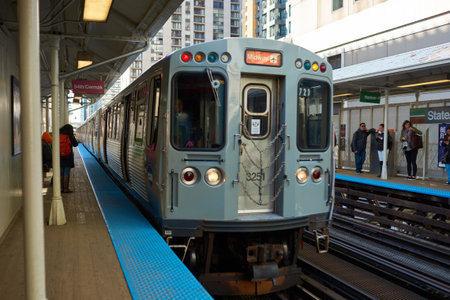 CHICAGO, IL - CIRCA MARCH, 2016: a CTA train at daytime. Chicago Transit Authority is the operator of mass transit in Chicago and some of its surrounding suburbsのeditorial素材