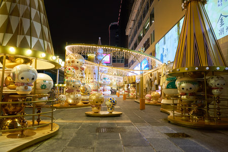 HONG KONG - CIRCA NOVEMBER, 2016: decorations in Hong Kong at nighttime. Hong Kong  is an autonomous territory on the Pearl River Delta of East Asia.のeditorial素材