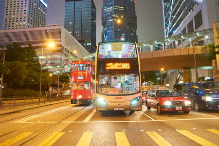HONG KONG - CIRCA NOVEMBER, 2016: Hong Kong urban landscape at nighttime. Hong Kong  is an autonomous territory on the Pearl River Delta of East Asia.のeditorial素材