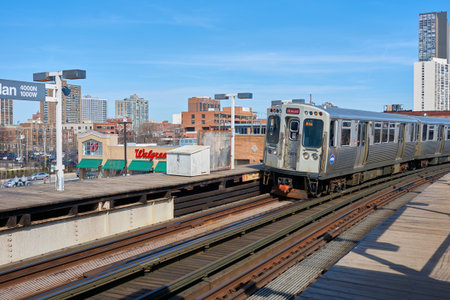 CHICAGO, IL - CIRCA MARCH, 2016: a CTA train at daytime. Chicago Transit Authority is the operator of mass transit in Chicago and some of its surrounding suburbsのeditorial素材