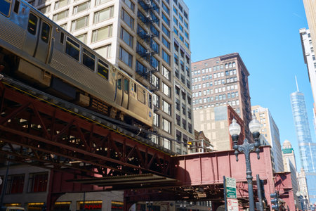 CHICAGO, IL - CIRCA MARCH, 2016: a CTA train at daytime. Chicago Transit Authority is the operator of mass transit in Chicago and some of its surrounding suburbsのeditorial素材