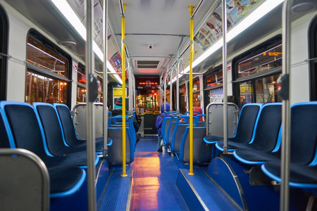 CHICAGO, IL - CIRCA MARCH, 2016: inside a bus in Chicago. Chicago is the third most populous city in the United States.のeditorial素材