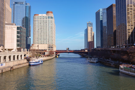 CHICAGO, USA - CIRCA APRIL, 2016: Chicago urban landscape at daytime. Chicago is the third-most populous city in the United Statesのeditorial素材