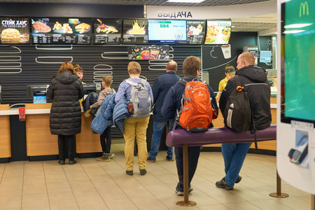 SAINT PETERSBURG, RUSSIA - CIRCA NOVEMBER, 2016: inside McDonald's restaurant. McDonald's primarily...