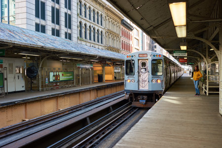 CHICAGO, IL - CIRCA MARCH, 2016: a CTA train at daytime. Chicago Transit Authority is the operator of mass transit in Chicago and some of its surrounding suburbsのeditorial素材