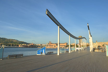 BARCELONA, SPAIN - NOVEMBER 20, 2015: Rambla de Mar in Barcelona in the morning. Barcelona is the capital city of the autonomous community of Catalonia in the Kingdom of Spain.のeditorial素材