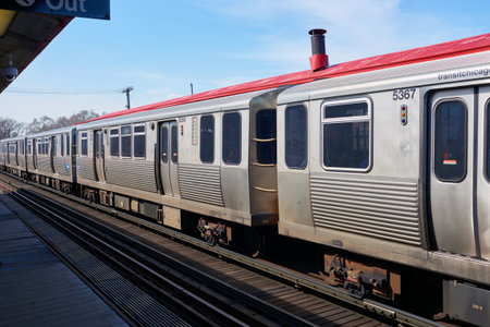 CHICAGO, IL - CIRCA MARCH, 2016: a CTA train at daytime. Chicago Transit Authority is the operator of mass transit in Chicago and some of its surrounding suburbsのeditorial素材