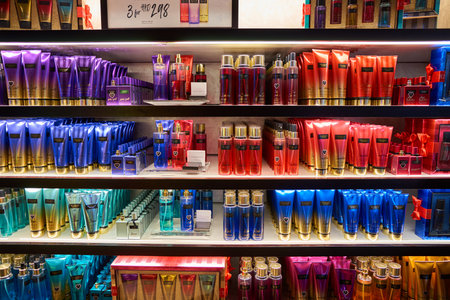 HONG KONG - CIRCA NOVEMBER, 2016: inside Victoria's Secret store. Victoria's Secret is an American designer, manufacturer and marketer of women's premium lingerie, womenswear and beauty products.のeditorial素材