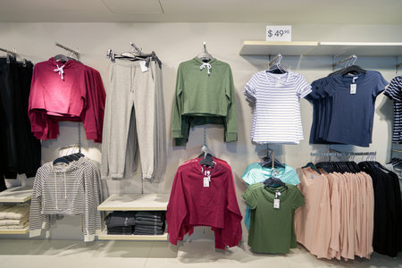 HONG KONG - CIRCA NOVEMBER, 2016: inside H & M store in Hong Kong. H & M Hennes & Mauritz AB is a Swedish multinational retail-clothing company, known for its fast-fashion clothing.のeditorial素材