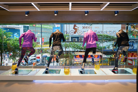 HONG KONG - CIRCA NOVEMBER, 2016: inside Adidas store in Hong Kong. Adidas AG is a German multinational corporation that designs and manufactures shoes, clothing and accessories.のeditorial素材