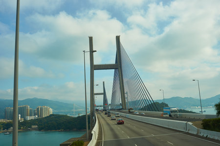 HONG KONG - CIRCA NOVEMBER, 2016: view from upper deck of double-decker bus.のeditorial素材