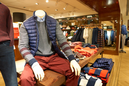 HONG KONG - CIRCA NOVEMBER, 2016: inside a Tommy Hilfiger store in Hong Kong. Shopping is a widely popular social activity in Hong Kong.のeditorial素材