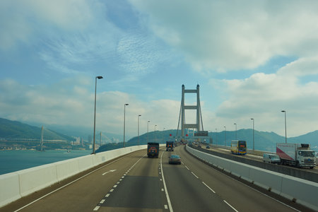 HONG KONG - CIRCA NOVEMBER, 2016: view from upper deck of double-decker bus.のeditorial素材