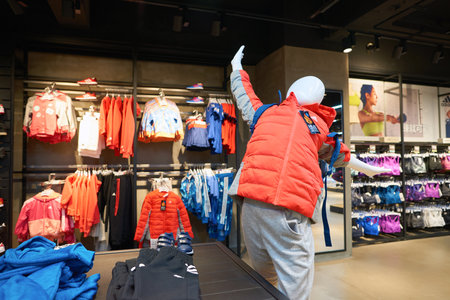 HONG KONG - CIRCA NOVEMBER, 2016: inside Adidas store in Hong Kong. Adidas AG is a German multinational corporation that designs and manufactures shoes, clothing and accessories.のeditorial素材