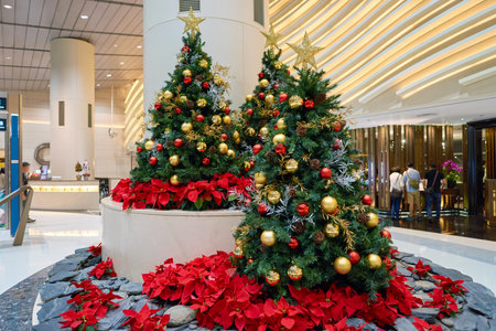 HONG KONG - CIRCA NOVEMBER, 2016: Christmas decorations inside the Elements shopping mall. Elements is a large shopping mall located on 1 Austin Road West, Tsim Sha Tsui, Kowloon, Hong Kongのeditorial素材
