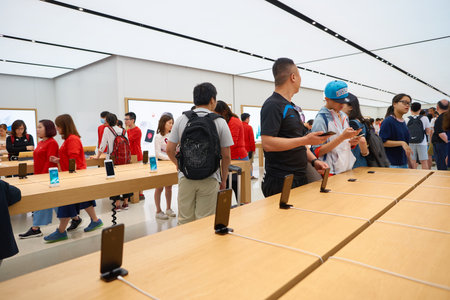 HONG KONG - CIRCA NOVEMBER, 2016: inside Apple store. Apple is an American multinational technology...