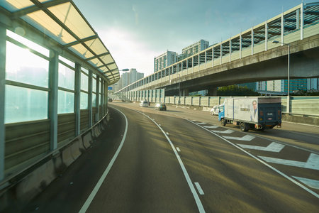 HONG KONG - CIRCA NOVEMBER, 2016: view from upper deck of double-decker bus.のeditorial素材