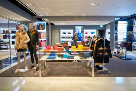 HONG KONG - CIRCA NOVEMBER, 2016: inside Coach store at the Elements shopping mall. Elements is a large shopping mall located on 1 Austin Road West, Tsim Sha Tsui, Kowloon, Hong Kongのeditorial素材