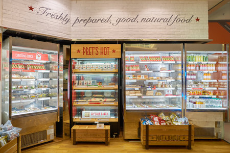 HONG KONG - CIRCA NOVEMBER, 2016: Pret a Manger at the Elements shopping mall in Hong Kong. Pret a Manger is a sandwich shop chain based in the United Kingdom.のeditorial素材