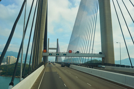 HONG KONG - CIRCA NOVEMBER, 2016: view from upper deck of double-decker bus.のeditorial素材