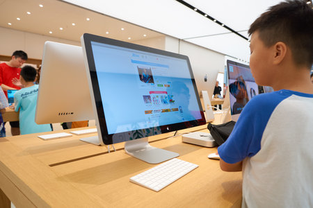 HONG KONG - CIRCA NOVEMBER, 2016: inside Apple store. Apple is an American multinational technology company.のeditorial素材