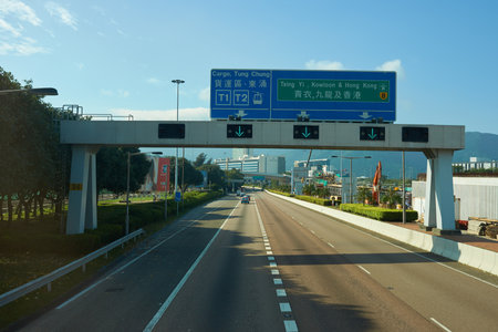 HONG KONG - CIRCA NOVEMBER, 2016: view from upper deck of double-decker bus.のeditorial素材