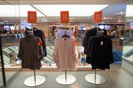 HONG KONG - CIRCA NOVEMBER, 2016: inside H & M store in Hong Kong. H & M Hennes & Mauritz AB is a...