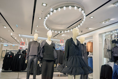 HONG KONG - CIRCA NOVEMBER, 2016: inside H & M store in Hong Kong. H & M Hennes & Mauritz AB is a Swedish multinational retail-clothing company, known for its fast-fashion clothing.のeditorial素材