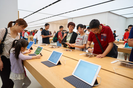 HONG KONG - CIRCA NOVEMBER, 2016: inside Apple store. Apple is an American multinational technology company.のeditorial素材