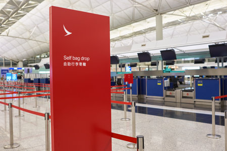 HONG KONG - CIRCA NOVEMBER, 2016: check-in counters at Hong Kong International Airport. It is the...