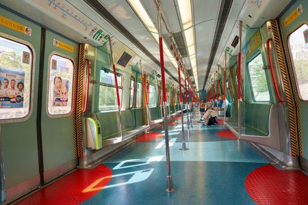 HONG KONG - CIRCA NOVEMBER, 2016: inside an MTR train. The Mass Transit Railway is the rapid transit...