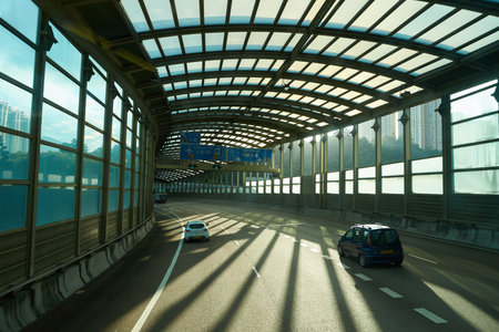 HONG KONG - CIRCA NOVEMBER, 2016: view from upper deck of double-decker bus.のeditorial素材