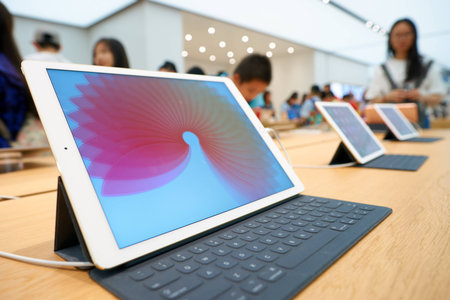 HONG KONG - CIRCA NOVEMBER, 2016: inside Apple store. Apple is an American multinational technology company.のeditorial素材
