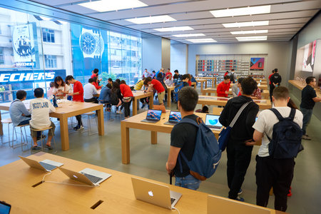 HONG KONG - CIRCA NOVEMBER, 2016: inside Apple store. Apple is an American multinational technology company.のeditorial素材