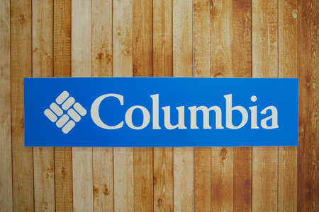 HONG KONG - NOVEMBER 22, 2016: close up shot of Columbia Sportswear Company sign.のeditorial素材