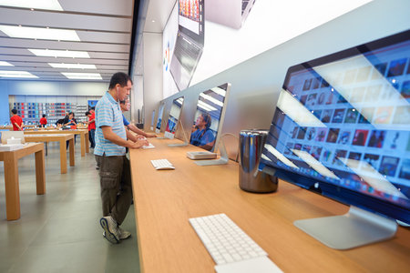 HONG KONG - CIRCA NOVEMBER, 2016: inside Apple store. Apple is an American multinational technology...