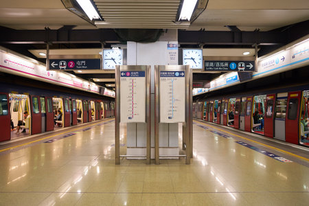 HONG KONG - CIRCA NOVEMBER, 2016: inside an MTR station. The Mass Transit Railway is the rapid transit railway system of Hong Kong.のeditorial素材
