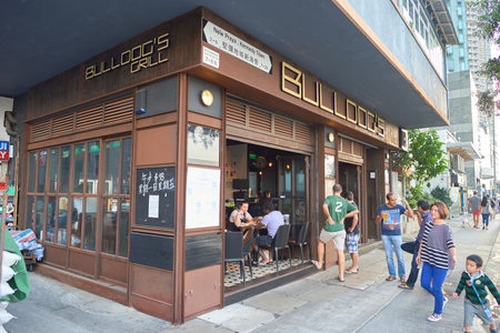HONG KONG - OCTOBER 25, 2015: Bulldog's Grill in Kennedy Town. Kennedy Town is at the western end of Sai Wan on Hong Kong Islandのeditorial素材