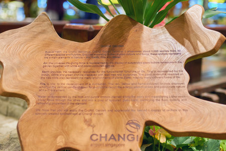 SINGAPORE - CIRCA SEPTEMBER, 2016: close up shot of Orchid Garden plate at Singapore Changi Airport. Changi Airport is one of the largest transportation hubs in Southeast Asia.のeditorial素材