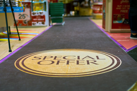 SINGAPORE - CIRCA SEPTEMBER, 2016: Special Offer sign at a store in Singapore Changi Airport. Changi Airport is one of the largest transportation hubs in Southeast Asia.のeditorial素材