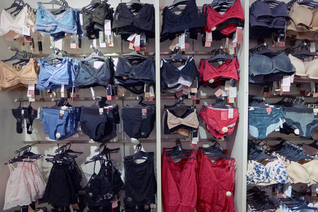 SAINT PETERSBURG, RUSSIA - CIRCA APRIL, 2017: inside a H & M store. H & M Hennes & Mauritz AB is a Swedish multinational retail-clothing company, known for its fast-fashion clothing.のeditorial素材