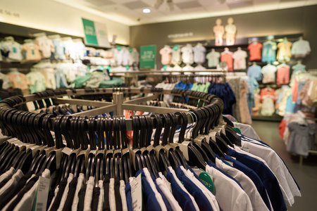 SAINT PETERSBURG, RUSSIA - CIRCA APRIL, 2017: inside a H & M store. H & M Hennes & Mauritz AB is a Swedish multinational retail-clothing company, known for its fast-fashion clothing.のeditorial素材