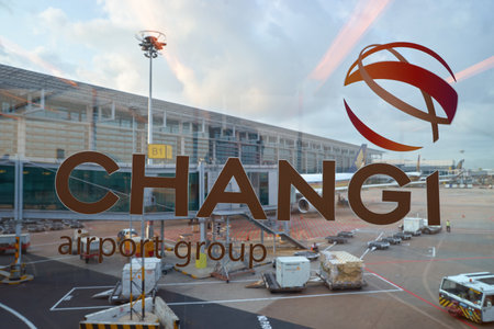 SINGAPORE - CIRCA AUGUST, 2016: close up shot of Changi Airport sign. Singapore Changi Airport, is the primary civilian airport for Singapore, and one of the largest transportation hubs in Southeast Asia