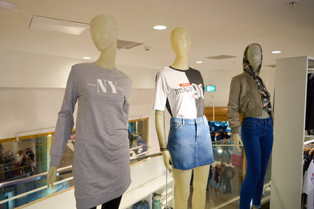 SAINT PETERSBURG, RUSSIA - CIRCA APRIL, 2017: inside a H & M store at Galeria shopping center.
