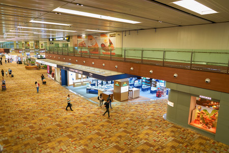 SINGAPORE - CIRCA AUGUST, 2016: inside Singapore Changi Airport. Changi Airport is one of the largest transportation hubs in Southeast Asia.のeditorial素材
