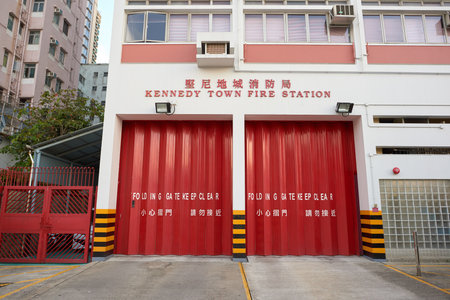 HONG KONG - OCTOBER 25, 2015: Kennedy Town Fire station building. Kennedy Town is at the western end of Sai Wan on Hong Kong Islandのeditorial素材