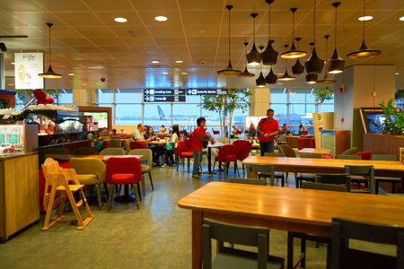 SINGAPORE - CIRCA AUGUST, 2016: Costa Coffee at Singapore Changi Airport. Costa Coffee is a British multinational coffeehouse company.のeditorial素材